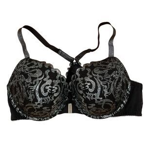 Savage x Fenty Womens Sharp Dresser Lace Push-Up Bra 40D Black Metallic Foiled